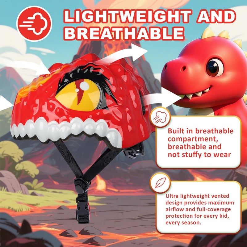 Bavilk Toddler Kids Bike Helmet,3D Dinosaur Helmets for Boys Girls Infant/Baby to Children 1/2/3/4/5/6/7/8 Years Old Lightweight Adjustable Multi-Sports Bicycle Scooter Skateboard Skating Cycling - Image 3